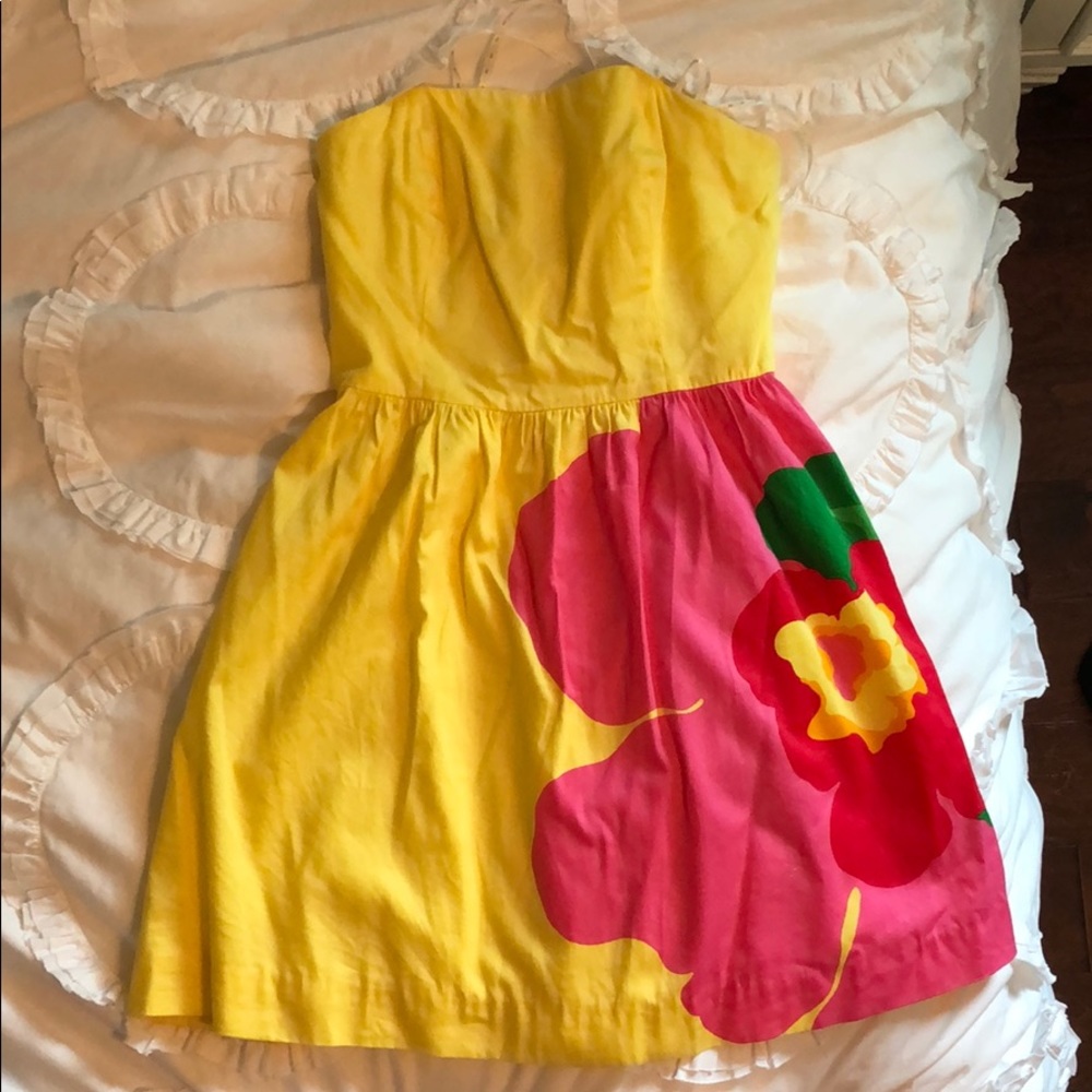 yellow strapless Lilly Pulitzer dress